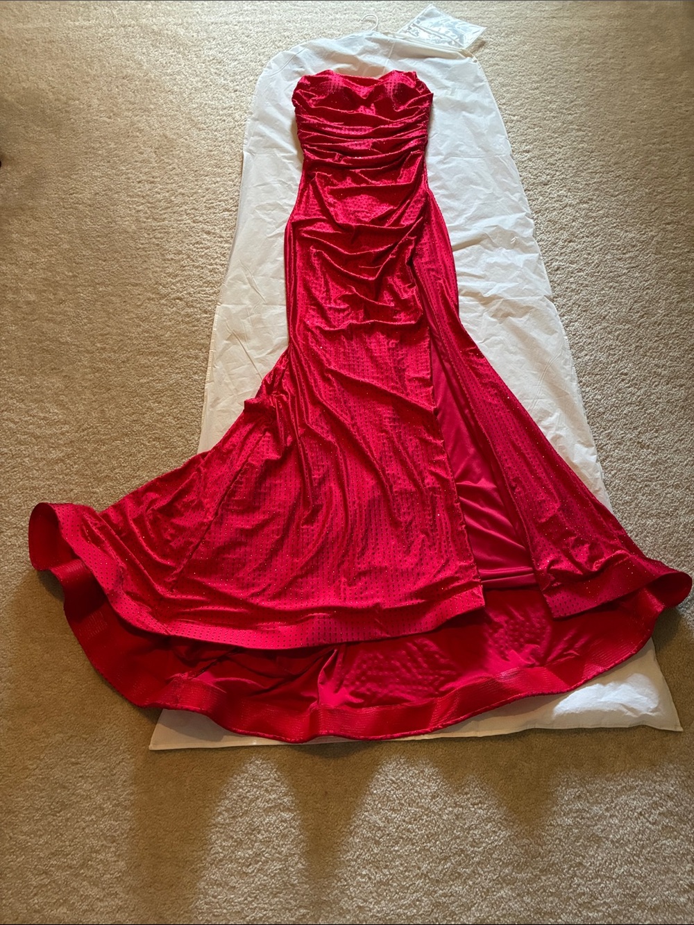 Strapless Red Evening Gown - Elegant Ruched Mermaid Dress